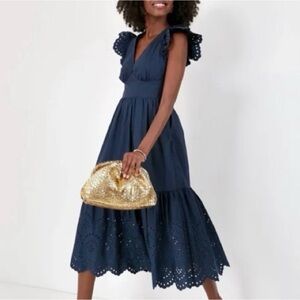 Tuckernuck Hyacinth House Navy Marshall Eyelet Maxi Dress Size M